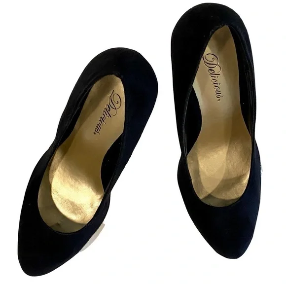 NWOTB - Delicious Sexy Black Suede Platform Pumps Size 8.5 - Picture 6 of 9